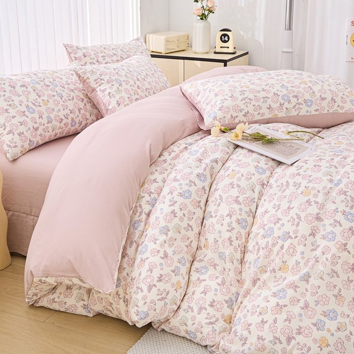 91家纺网 家纺一手货源 找家纺 蕾诺家纺 2025新款直播新款A类有氧提花云纱棉圆角吊边工艺四件套学生三件套 梦幻巴黎