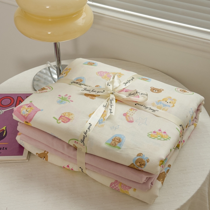 91家纺网 家纺一手货源 找家纺 塔塔家居  2025新款全棉纯棉双层纱床单床笠单品 春日派对