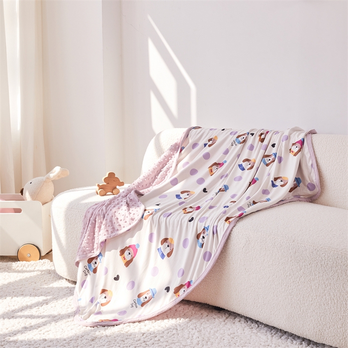 91家纺网 家纺一手货源 找家纺 艾佳宝贝 2025新款A类针织豆豆儿童多功能宿舍午睡安抚盖毯 晚安 小狗-盖毯