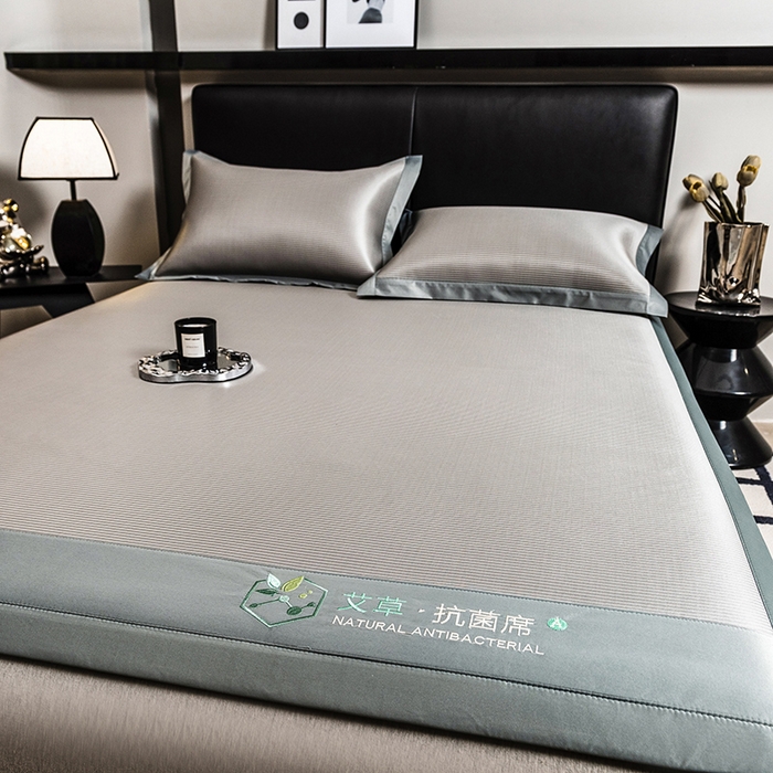 91家纺网 家纺一手货源 找家纺 全季家居 2025新款5A加厚加密艾草碳光席冰丝席 床席-浅灰