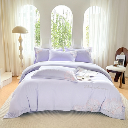 91家纺网 家纺一手货源 找家纺 花愿（原花纪） 2025新款加密水洗棉绣花四件套-花语 天空蓝