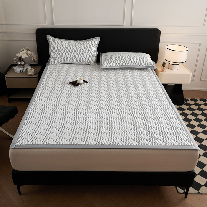 91家纺网 家纺一手货源 找家纺 2025新款韩国外贸爆款加厚PE中分子凉感豆豆软席 时空灰-床席款