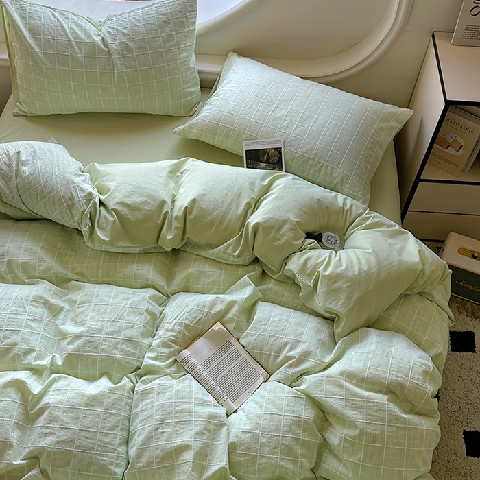 91家纺网 家纺一手货源 找家纺 田野 2025新款全棉水洗棉提花锦绣系列四件套 锦绣-绿