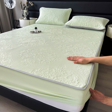 91家纺网 家纺一手货源 找家纺 乐家欣 2025新款凉感欧式床笠 欧式床笠-嫩绿