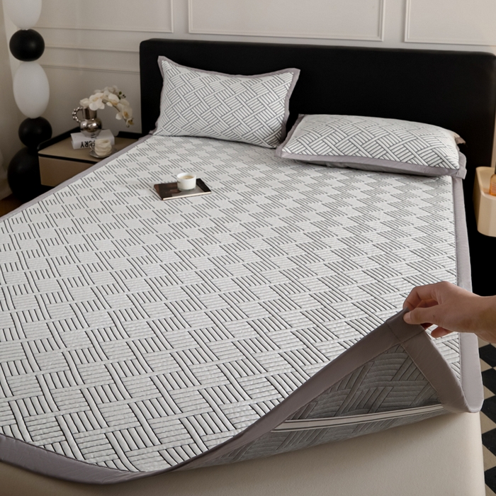 91家纺网 家纺一手货源 找家纺 2025新款韩国外贸爆款加厚PE中分子凉感豆豆软席 时空灰-床席款