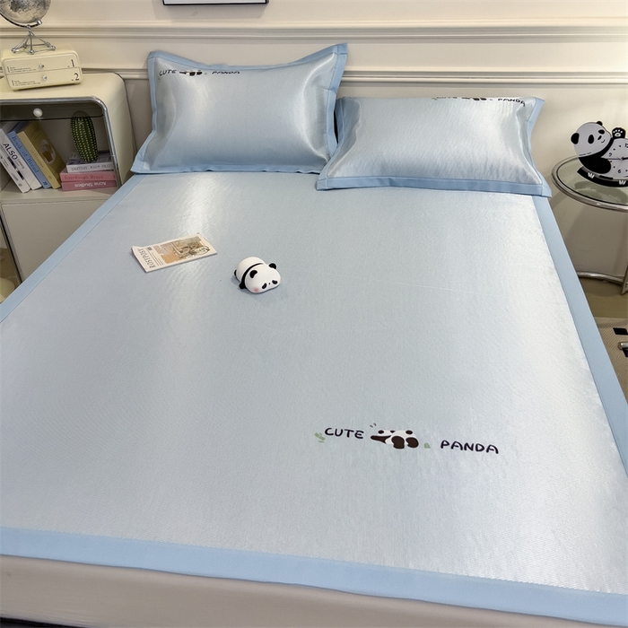 91家纺网 家纺一手货源 找家纺 星座家纺 2025新款600D熊猫烫画冰丝凉席三件套 清凉蓝