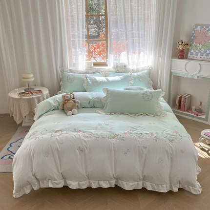91家纺网 家纺一手货源 找家纺 （总）ab家纺2025新款全棉水洗棉绣花四件套-夏莉儿