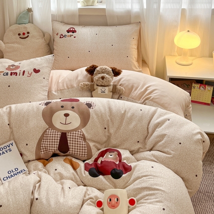 莱米家纺 2025新款全棉双层纱数码印花四件套 胖胖小熊