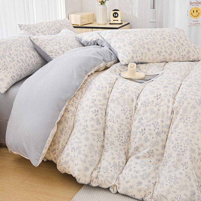 91家纺网 家纺一手货源 找家纺 蕾诺家纺 2025新款直播新款A类有氧提花云纱棉圆角吊边工艺四件套学生三件套 墨染芳华