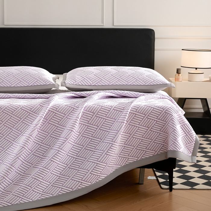 91家纺网 家纺一手货源 找家纺 2025新款韩国外贸爆款加厚PE中分子凉感豆豆软席 时空紫-床席款