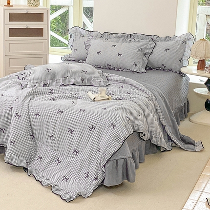 仟网汇 2025新款赫本针织双层纱夏被夏凉被空调被床盖四件套单夏被单床盖单品 小香风