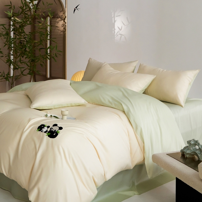 91家纺网 家纺一手货源 找家纺 （总）金奇达家纺 2025新款竹玉清丝四件套-墨隐竹笙【标准号全网控价（折后券后）不低于228元】