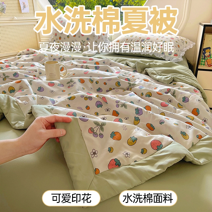 91家纺网 家纺一手货源 找家纺 （总）春光里 2025新款云朵棉水洗棉手包边夏被夏凉被空调被夏被四件套（风格1）