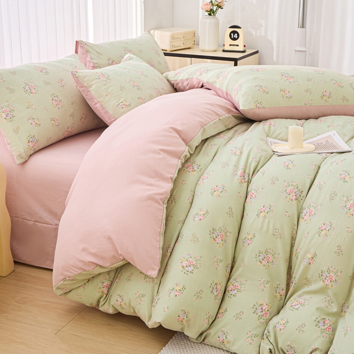 91家纺网 家纺一手货源 找家纺 蕾诺家纺 2025新款直播新款A类有氧提花云纱棉圆角吊边工艺四件套学生三件套 晴天