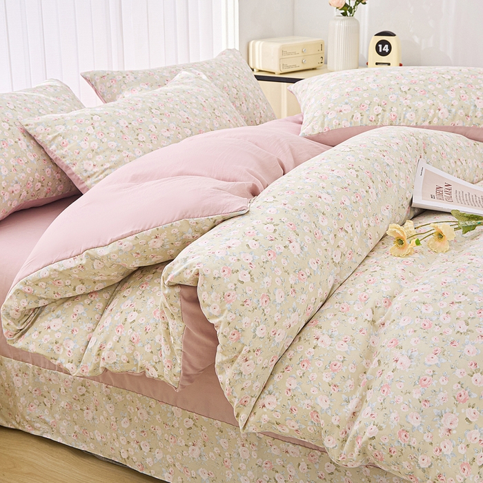 91家纺网 家纺一手货源 找家纺 蕾诺家纺 2025新款直播新款A类有氧提花云纱棉圆角吊边工艺四件套学生三件套 晚安生活