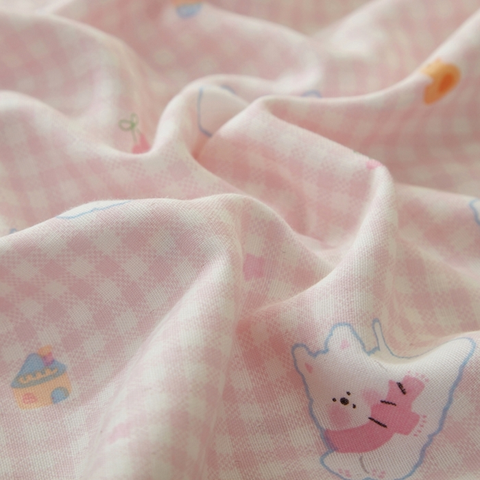 91家纺网 家纺一手货源 找家纺 2025款A类母婴级全棉双层纱枕套_4032 格子狗粉