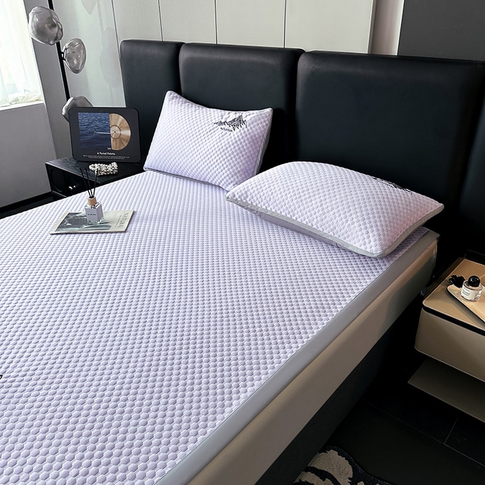 91家纺网 家纺一手货源 找家纺 澳梵家居 2025新款PE中分子A类凉感豆豆刺绣软凉席 冰川-紫