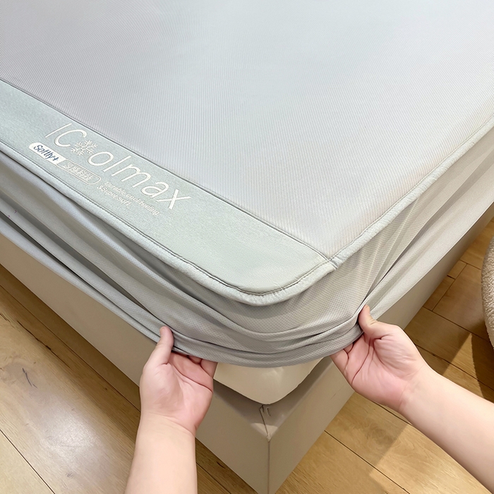 91家纺网 家纺一手货源 找家纺 全季家居 2025新款5A抗菌ICE系列凉感冰丝席 浅灰 床笠款