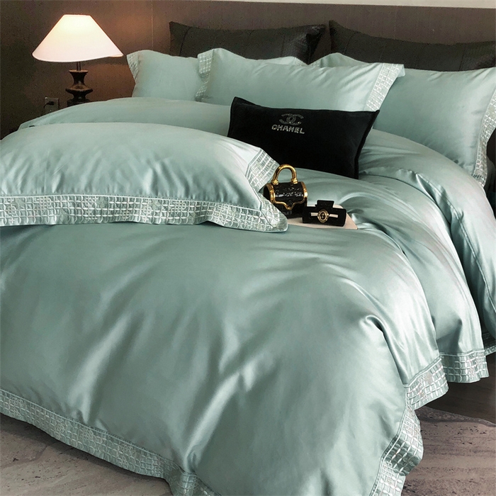 91家纺网 家纺一手货源 找家纺 保罗圣迪奥 2025新款简约款全棉长绒棉四件套—星阑 星阑-青石绿