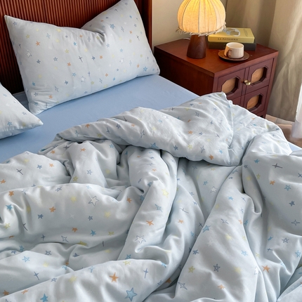 91家纺网 家纺一手货源 找家纺 （总）一比一家纺 2025新款全棉母婴级抗菌有氧全棉双层纱亲肤全棉小清新印花三件套四件套