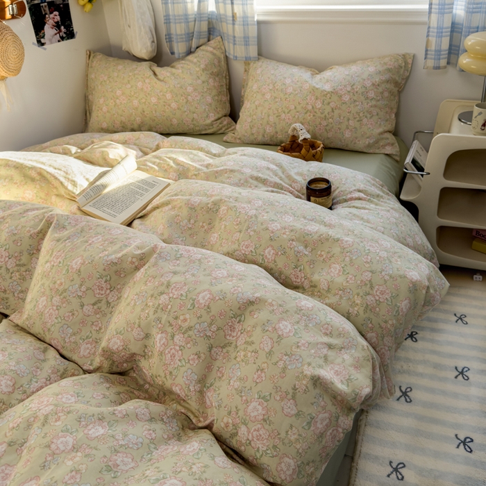 91家纺网 家纺一手货源 找家纺 塔塔家居  2025新款全棉纯棉双层纱四件套 茉香