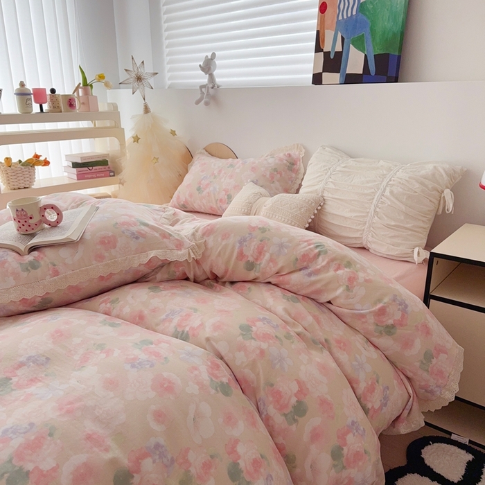 91家纺网 家纺一手货源 找家纺 于果 2025新款全棉双层纱花边款 潮汐月影