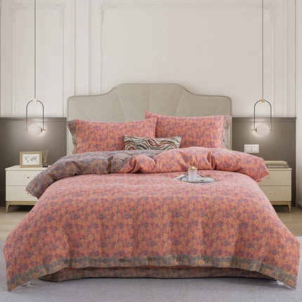 2025新款全棉色织双层纱纽扣款四件套  清新之歌-粉