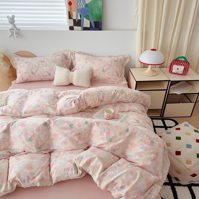 91家纺网 家纺一手货源 找家纺 于果 2025新款全棉双层纱花边款 潮汐月影