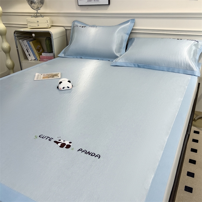 91家纺网 家纺一手货源 找家纺 星座家纺 2025新款600D熊猫烫画冰丝凉席三件套 清凉蓝