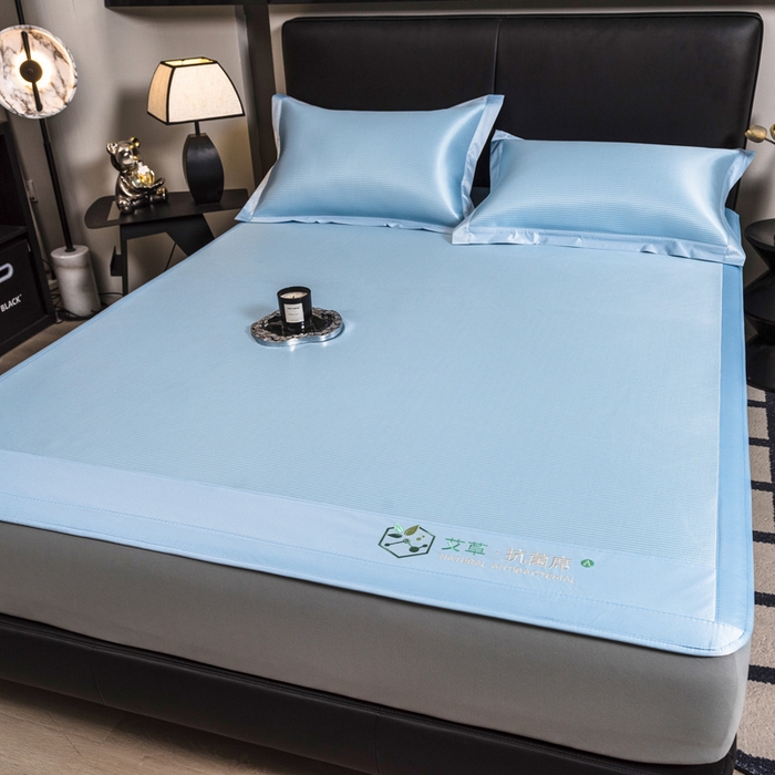91家纺网 家纺一手货源 找家纺 全季家居 2025新款5A加厚加密艾草碳光席冰丝席 床笠-雾蓝