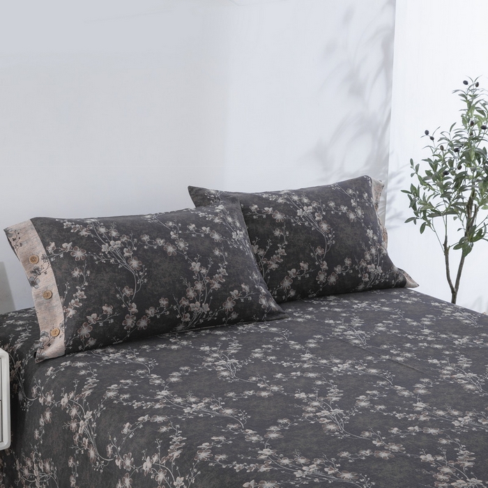 91家纺网 家纺一手货源 找家纺 2025新款全棉色织双层纱纽扣款四件套 织梦-水墨