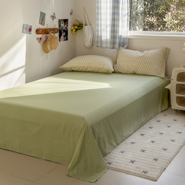 91家纺网 家纺一手货源 找家纺 塔塔家居  2025新款全棉纯棉双层纱床单床笠单品 简约格