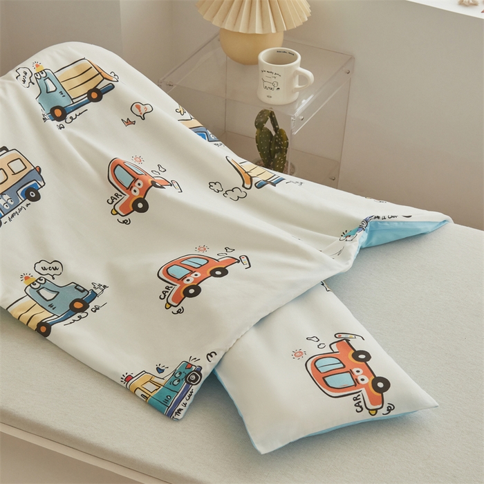 91家纺网 家纺一手货源 找家纺 艾佳宝贝 2025A类儿童全棉多功能单被套可拆式夏被四季被子 巴士汽车