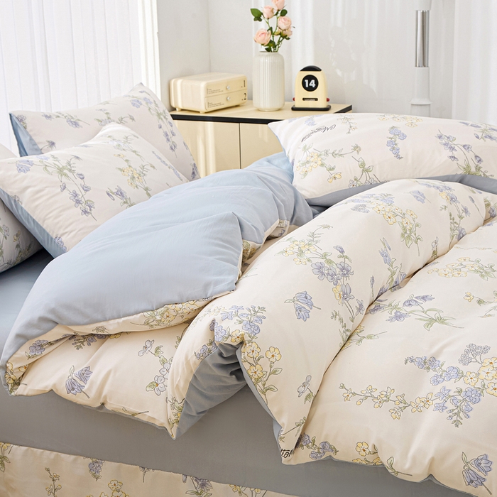 91家纺网 家纺一手货源 找家纺 蕾诺家纺 2025新款直播新款A类有氧提花云纱棉圆角吊边工艺四件套学生三件套 铃兰