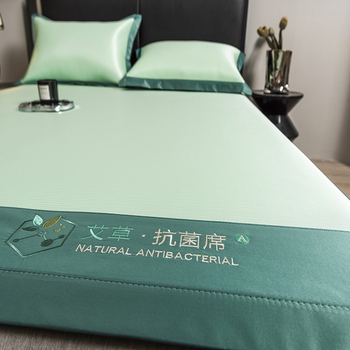 91家纺网 家纺一手货源 找家纺 全季家居 2025新款5A加厚加密艾草碳光席冰丝席 床席-水绿