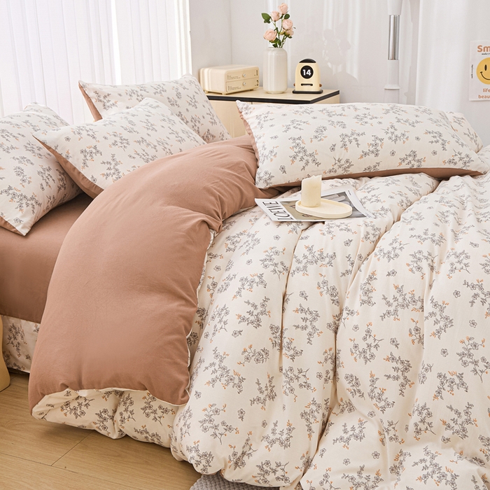 91家纺网 家纺一手货源 找家纺 蕾诺家纺 2025新款直播新款A类有氧提花云纱棉圆角吊边工艺四件套学生三件套 普罗旺斯