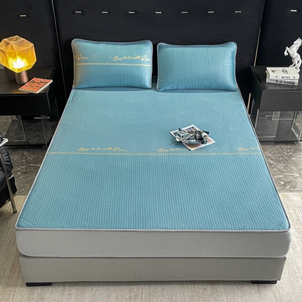 91家纺网 家纺一手货源 找家纺 （总）2025新款提花冰豆豆凉席床笠床席三件套幸运草系列