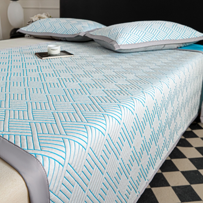 91家纺网 家纺一手货源 找家纺 2025新款韩国外贸爆款加厚PE中分子凉感豆豆软席 时空蓝-床席款