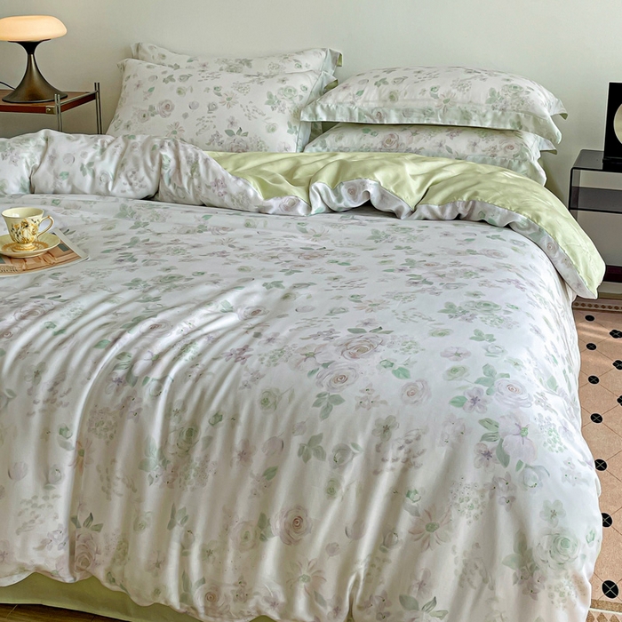 91家纺网 家纺一手货源 找家纺 棉生活家纺 2025新款天丝莱赛尔印花四件套 念池花