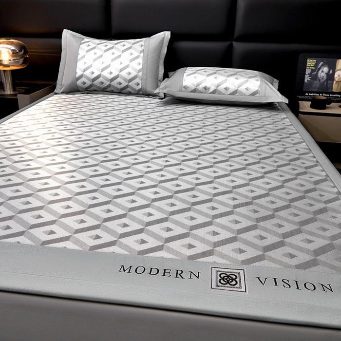 91家纺网 家纺一手货源 找家纺 全季家居 2025新款5A抗菌3D立体冰柔凉感冰丝席 格调-银灰 床席款