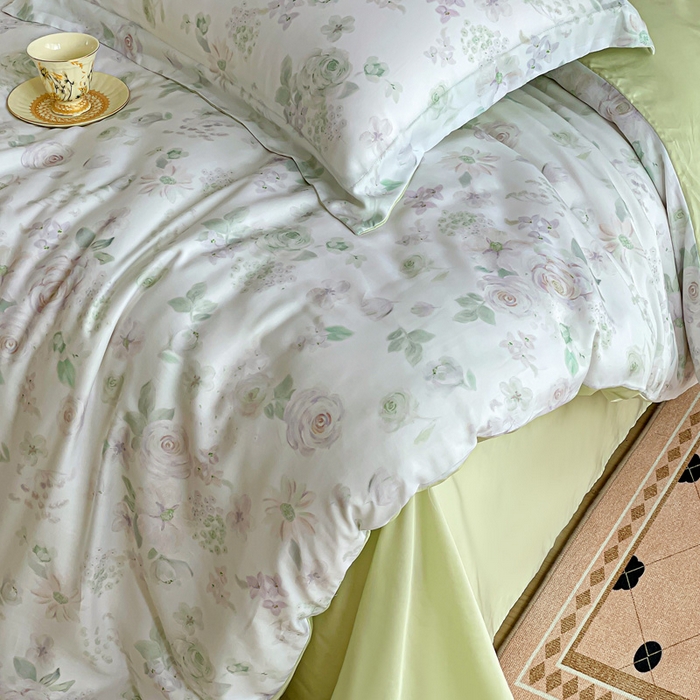 91家纺网 家纺一手货源 找家纺 棉生活家纺 2025新款天丝莱赛尔印花四件套 念池花