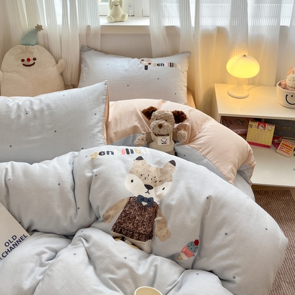 莱米家纺 2025新款全棉双层纱数码印花四件套 小狐狸