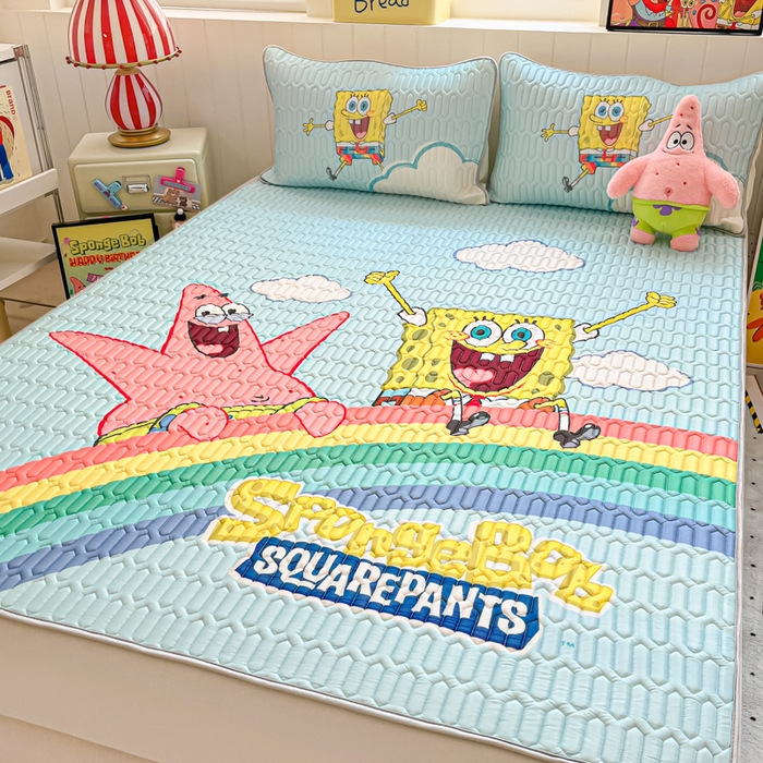 91家纺网 家纺一手货源 找家纺 金爱家 2025新款海绵宝宝乳胶凉席床席款凉席席子 床席款-彩虹海绵宝宝