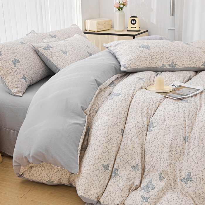 91家纺网 家纺一手货源 找家纺 蕾诺家纺 2025新款直播新款A类有氧提花云纱棉圆角吊边工艺四件套学生三件套 翩翩起舞