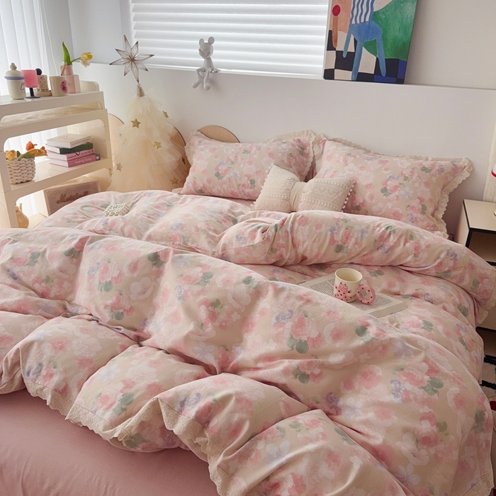 91家纺网 家纺一手货源 找家纺 于果 2025新款全棉双层纱花边款 潮汐月影