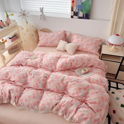 于果 2025新款全棉双层纱花边款 花汀