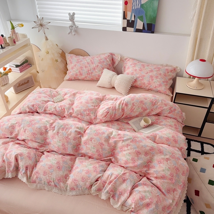 91家纺网 家纺一手货源 找家纺 于果 2025新款全棉双层纱花边款 花汀