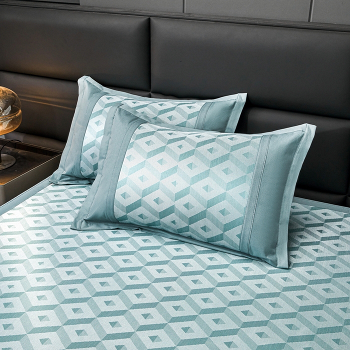 91家纺网 家纺一手货源 找家纺 全季家居 2025新款5A抗菌3D立体冰柔凉感冰丝席 格调-水绿 床笠款