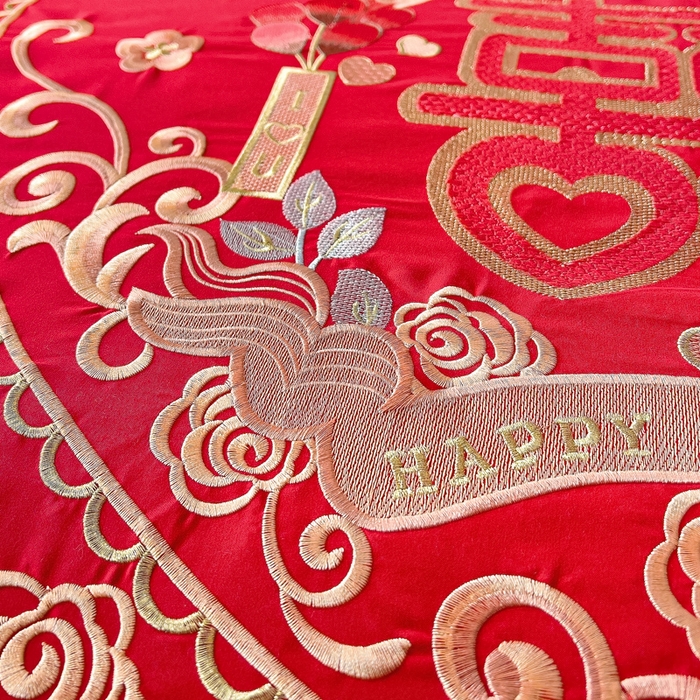 91家纺网 家纺一手货源 找家纺 2025新款100支150克双面长绒棉婚庆绣花四件套 喜韵佳缘