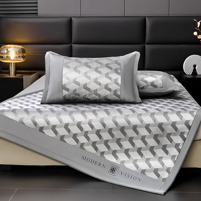 91家纺网 家纺一手货源 找家纺 全季家居 2025新款5A抗菌3D立体冰柔凉感冰丝席 菱形-银灰 床席款